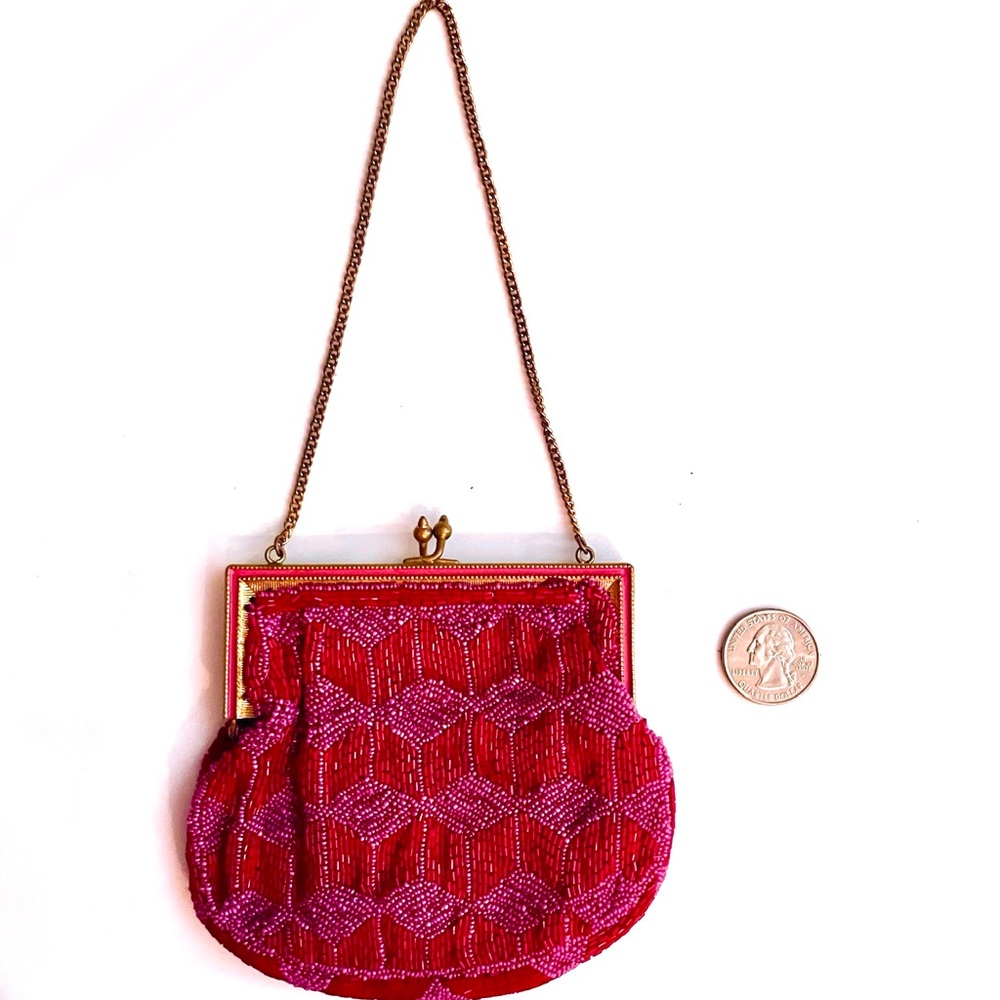 🌺🌸🌺 Stunning 1930s Dk Fuschia & Lilac Microbeaded Petite Evening Purse